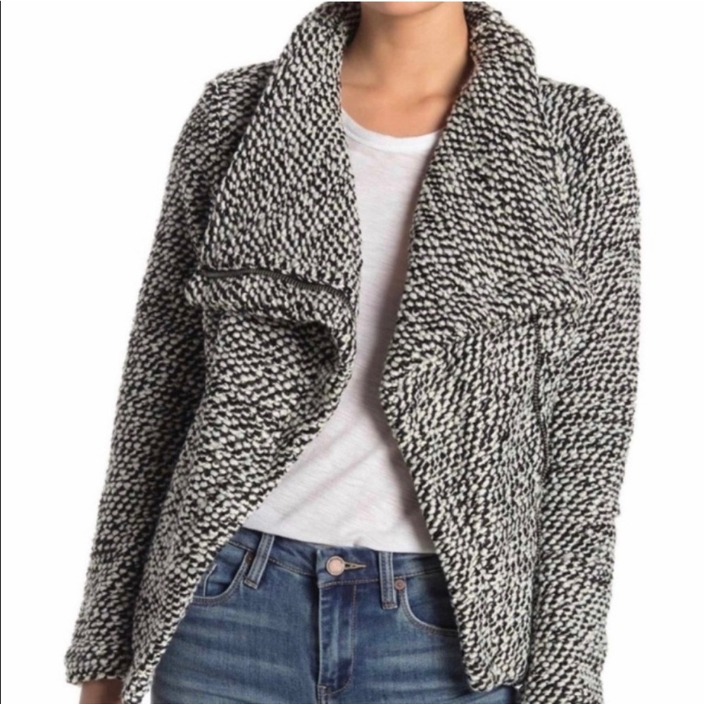 Blank NYC Marled Knit Drape Sweater Asymmetrical Zip Sweater Jacket NWT Small